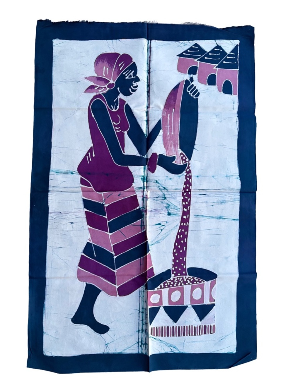 Handcrafted African Figure Wall Tapestry in Navy and Plum